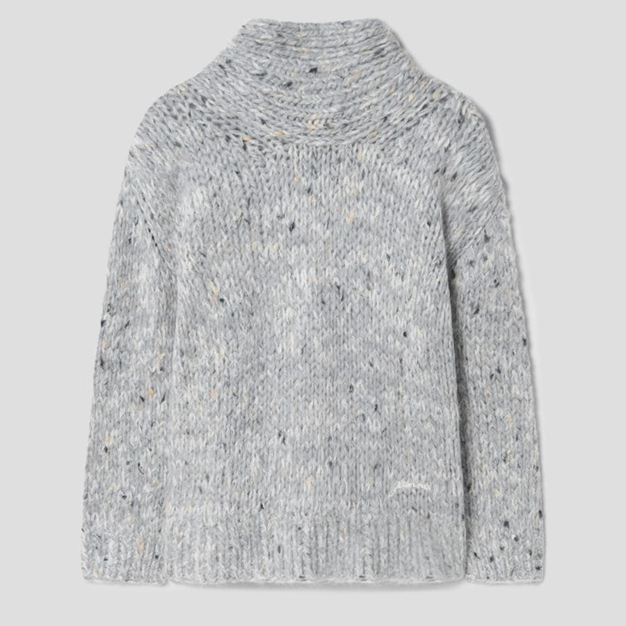 GANNI Chunky Marled Handknit Open Back Pullover – Light Grey