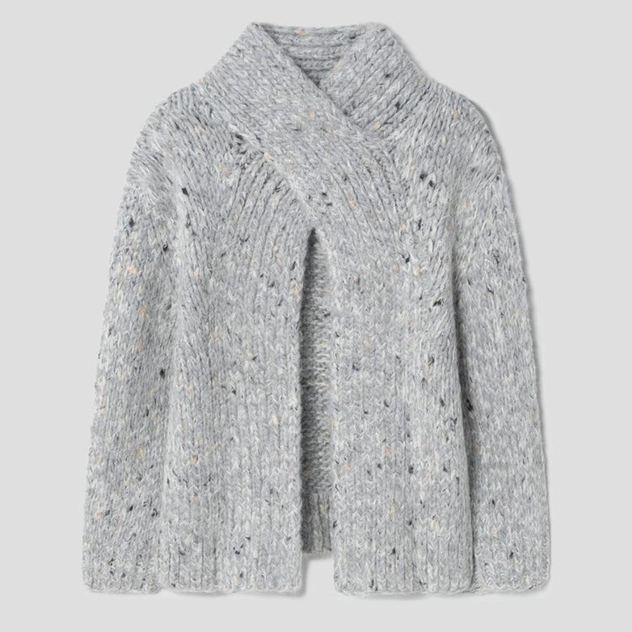 GANNI Chunky Marled Handknit Open Back Pullover – Light Grey