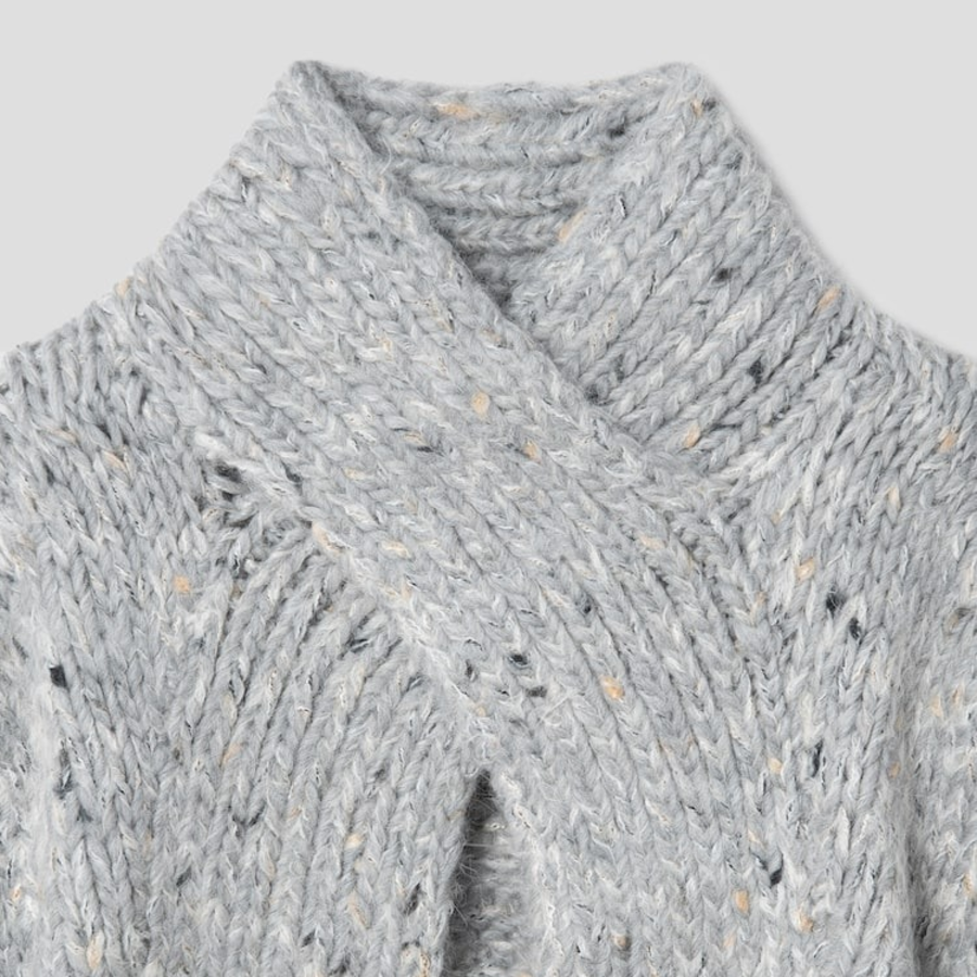 GANNI Chunky Marled Handknit Open Back Pullover – Light Grey