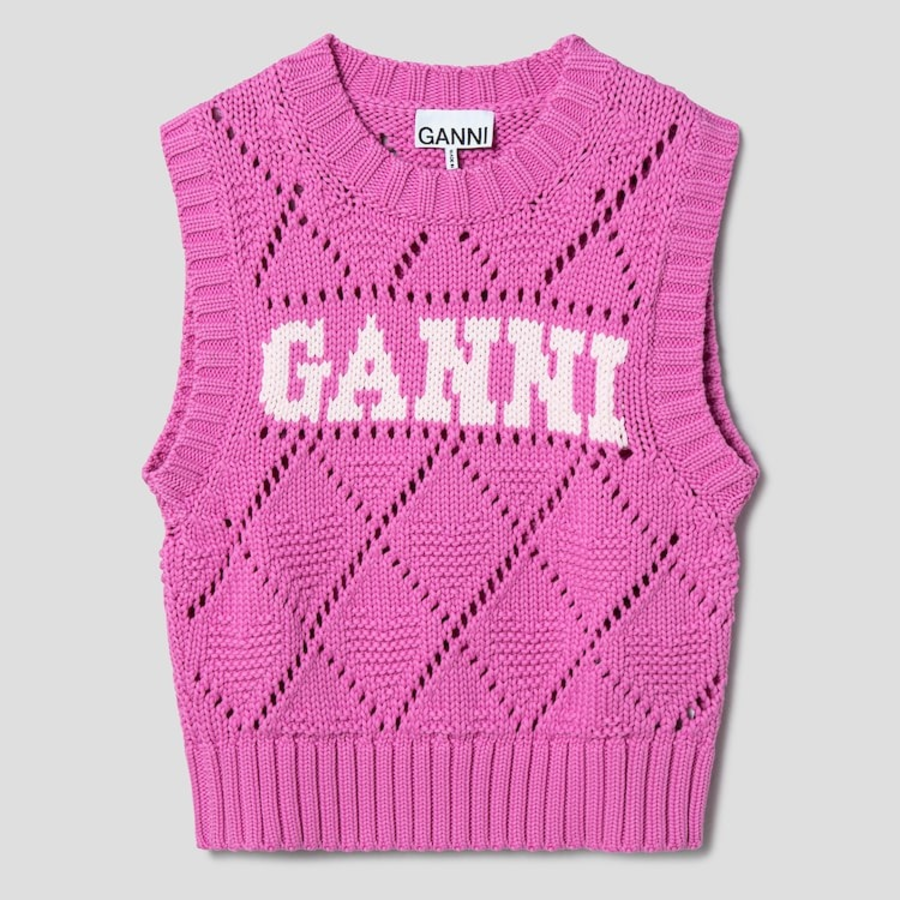 GANNI Cotton Rope Short Vest – Pink