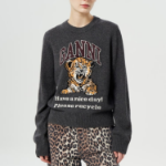 GANNI Graphic Wool Mix Tiger Crewneck – Ash