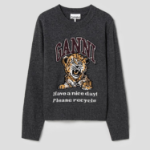 GANNI Graphic Wool Mix Tiger Crewneck – Ash