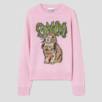GANNI Graphic Wool Mix Bunny Crewneck – Chalk Pink