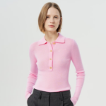 GANNI Mini Ribbed Merino Polo – Light Pink