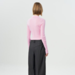 GANNI Mini Ribbed Merino Polo – Light Pink