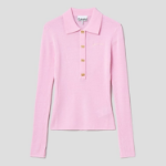GANNI Mini Ribbed Merino Polo – Light Pink