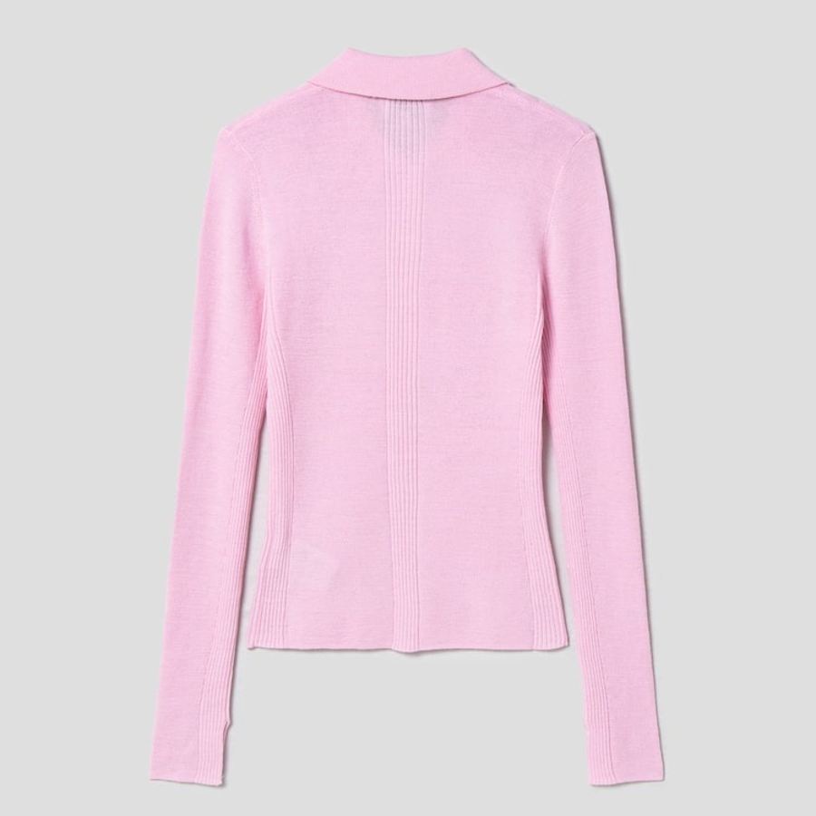 GANNI Mini Ribbed Merino Polo – Light Pink