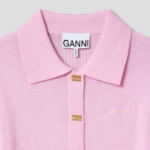 GANNI Mini Ribbed Merino Polo – Light Pink