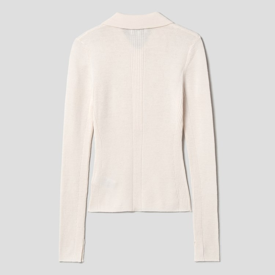 GANNI Mini Ribbed Merino Polo – Egret
