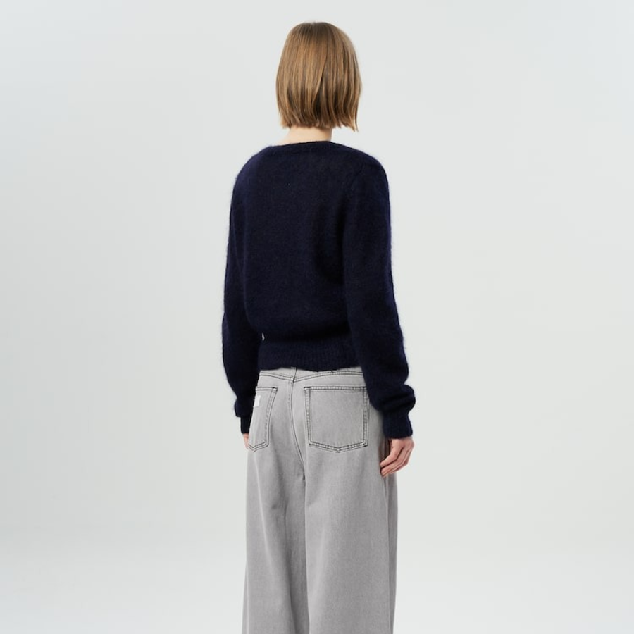 GANNI Light Mohair Tie String Cardigan – Navy