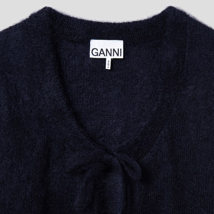 GANNI Light Mohair Tie String Cardigan – Navy