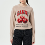 GANNI Graphic Wool Mix Cherry Crewneck – Safari