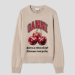 GANNI Graphic Wool Mix Cherry Crewneck – Safari