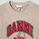 GANNI Graphic Wool Mix Cherry Crewneck – Safari