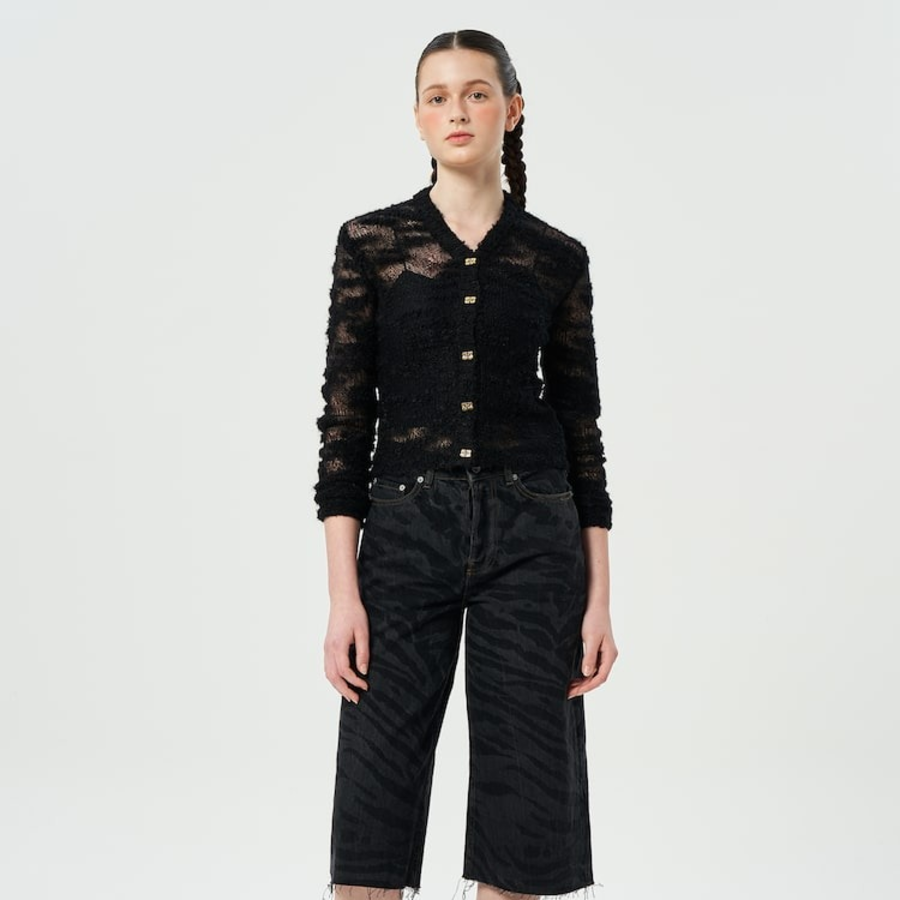 GANNI Alpaca Mohair Boucle Cardigan – Black