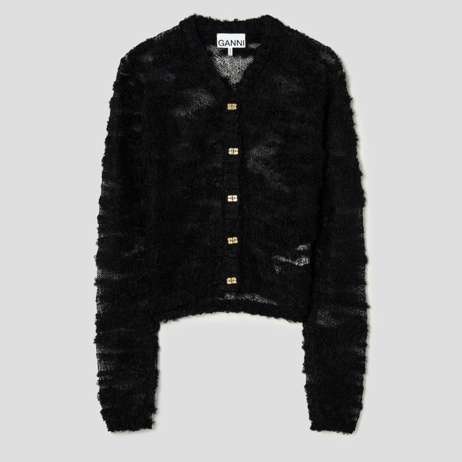 GANNI Alpaca Mohair Boucle Cardigan – Black