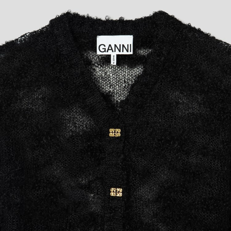 GANNI Alpaca Mohair Boucle Cardigan – Black