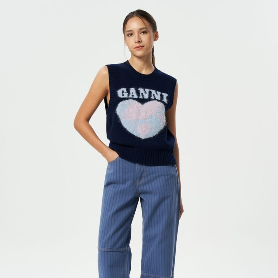 GANNI Graphic Soft Wool Mix Vest – Sky Captain