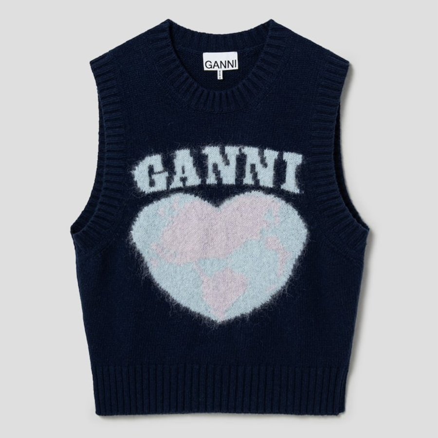 GANNI Graphic Soft Wool Mix Vest – Sky Captain