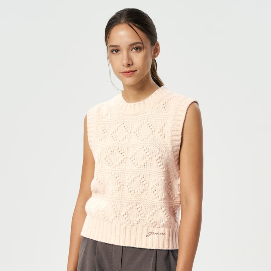 GANNI Wool Cotton Bubble Vest – Egret