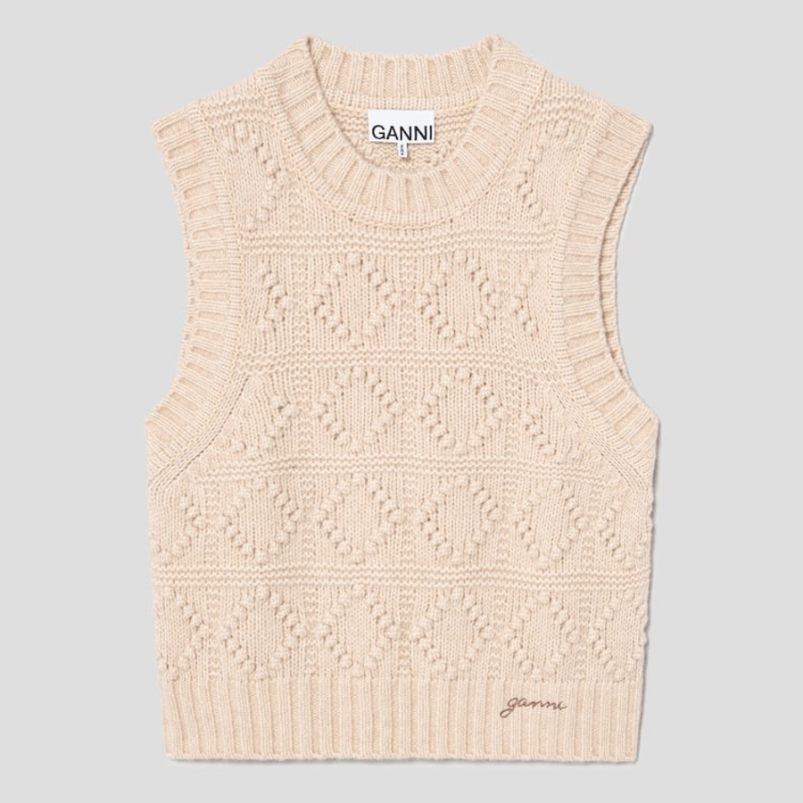 GANNI Wool Cotton Bubble Vest – Egret