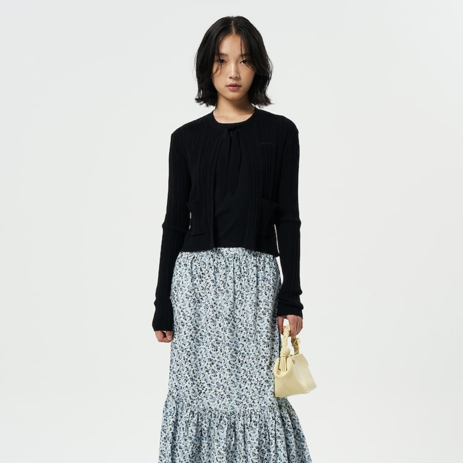 GANNI Light Viscose Rib Cardigan – Black