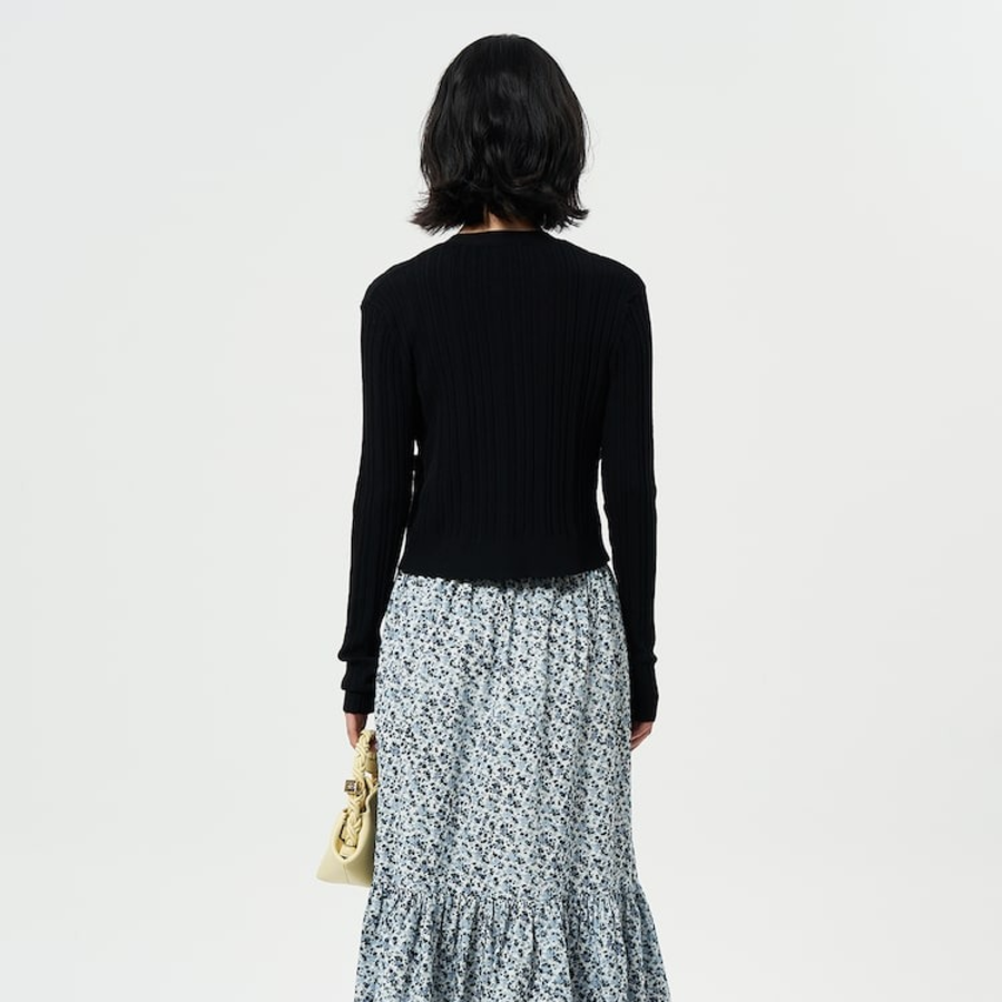 GANNI Light Viscose Rib Cardigan – Black