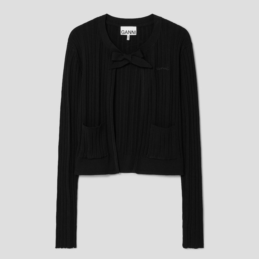 GANNI Light Viscose Rib Cardigan – Black