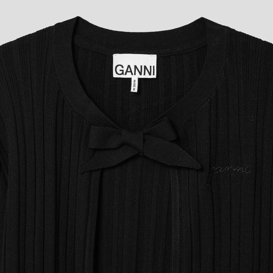 GANNI Light Viscose Rib Cardigan – Black