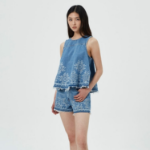 GANNI Broderie Anglaise Denim Top – Sky Blue