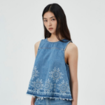 GANNI Broderie Anglaise Denim Top – Sky Blue