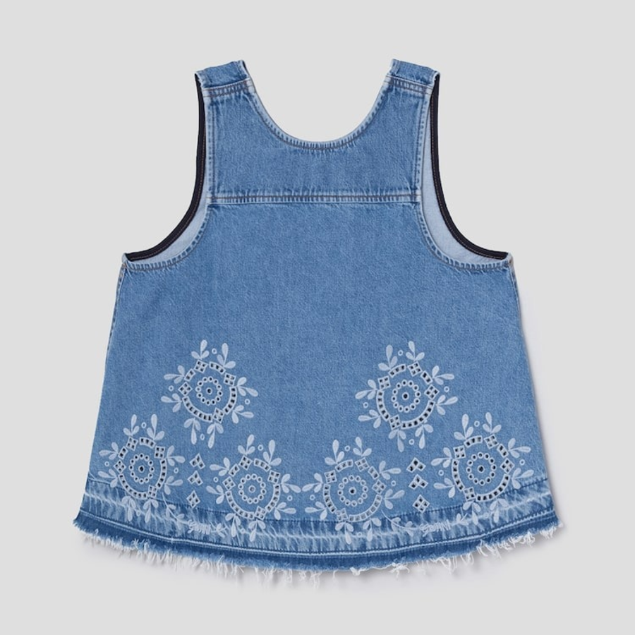 GANNI Broderie Anglaise Denim Top – Sky Blue