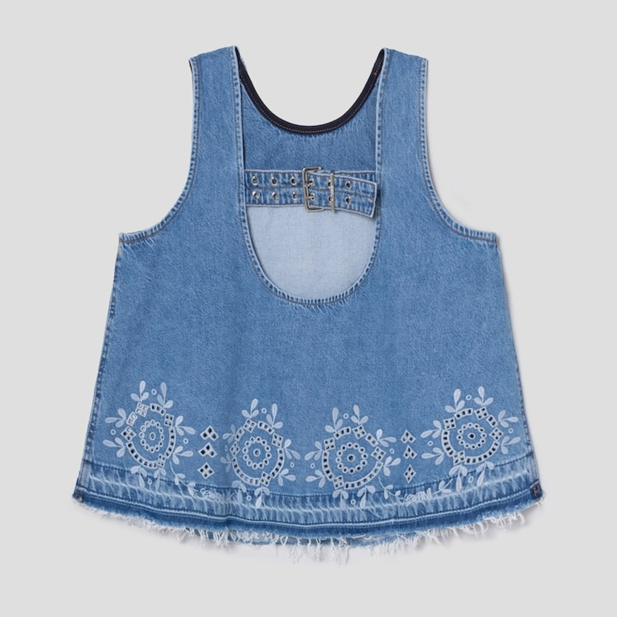 GANNI Broderie Anglaise Denim Top – Sky Blue