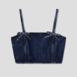 GANNI Crinkled Future Denim Strap Top – Blue