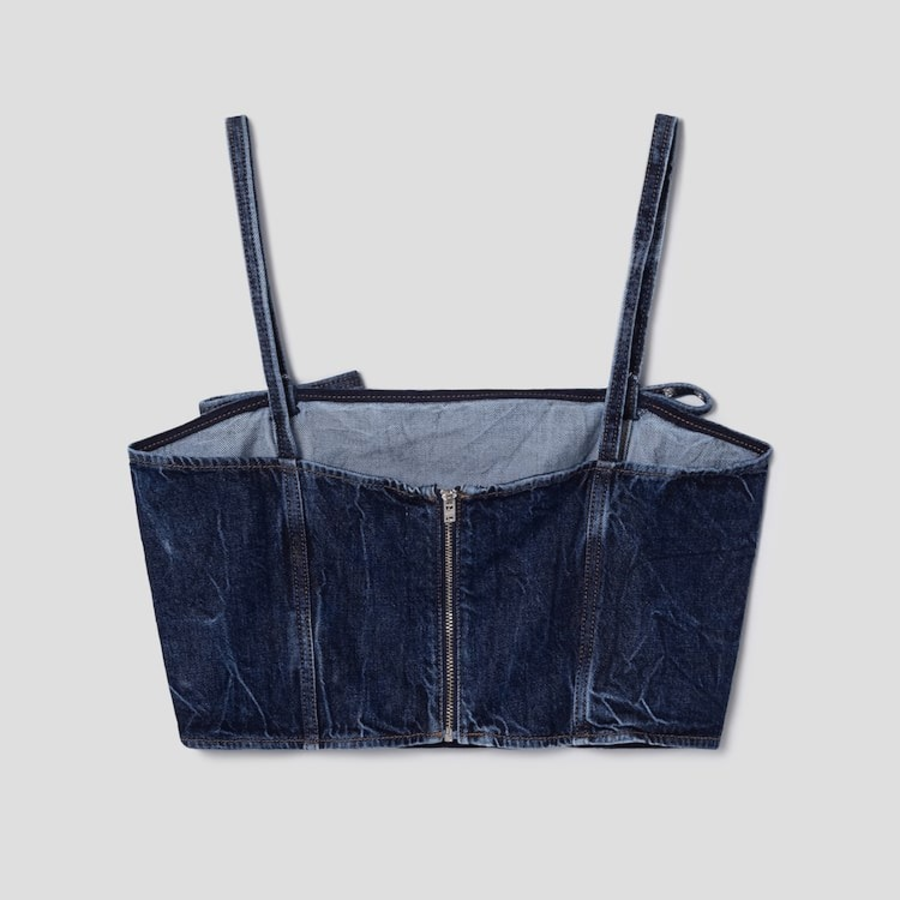 GANNI Crinkled Future Denim Strap Top – Blue