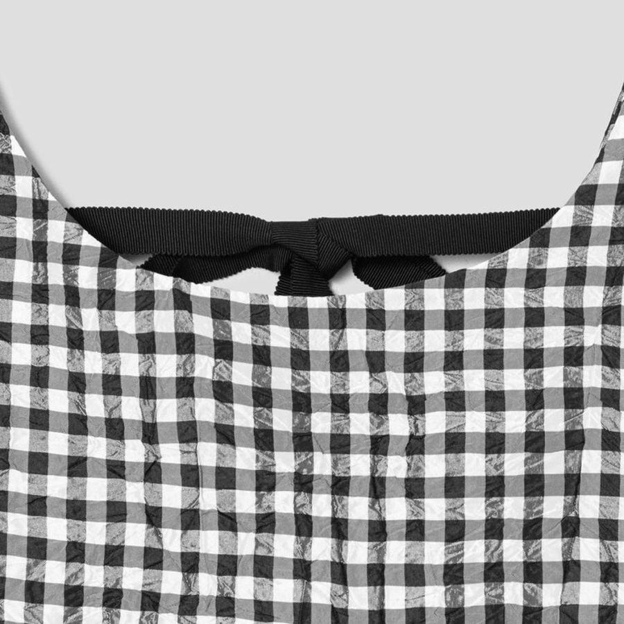 GANNI Crinkled Taffeta Check Open Back Frill Top – Black