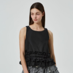 GANNI Duchesse Nylon Open Back Frill Top – Black