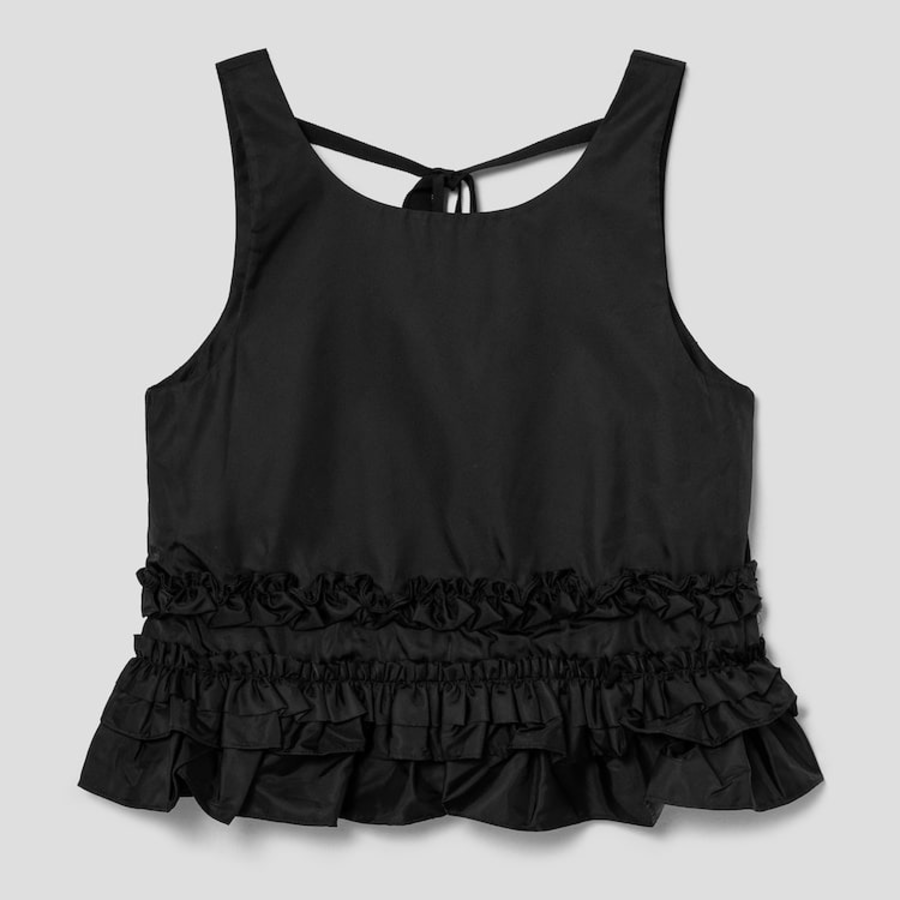 GANNI Duchesse Nylon Open Back Frill Top – Black