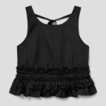 GANNI Duchesse Nylon Open Back Frill Top – Black