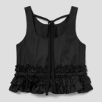 GANNI Duchesse Nylon Open Back Frill Top – Black