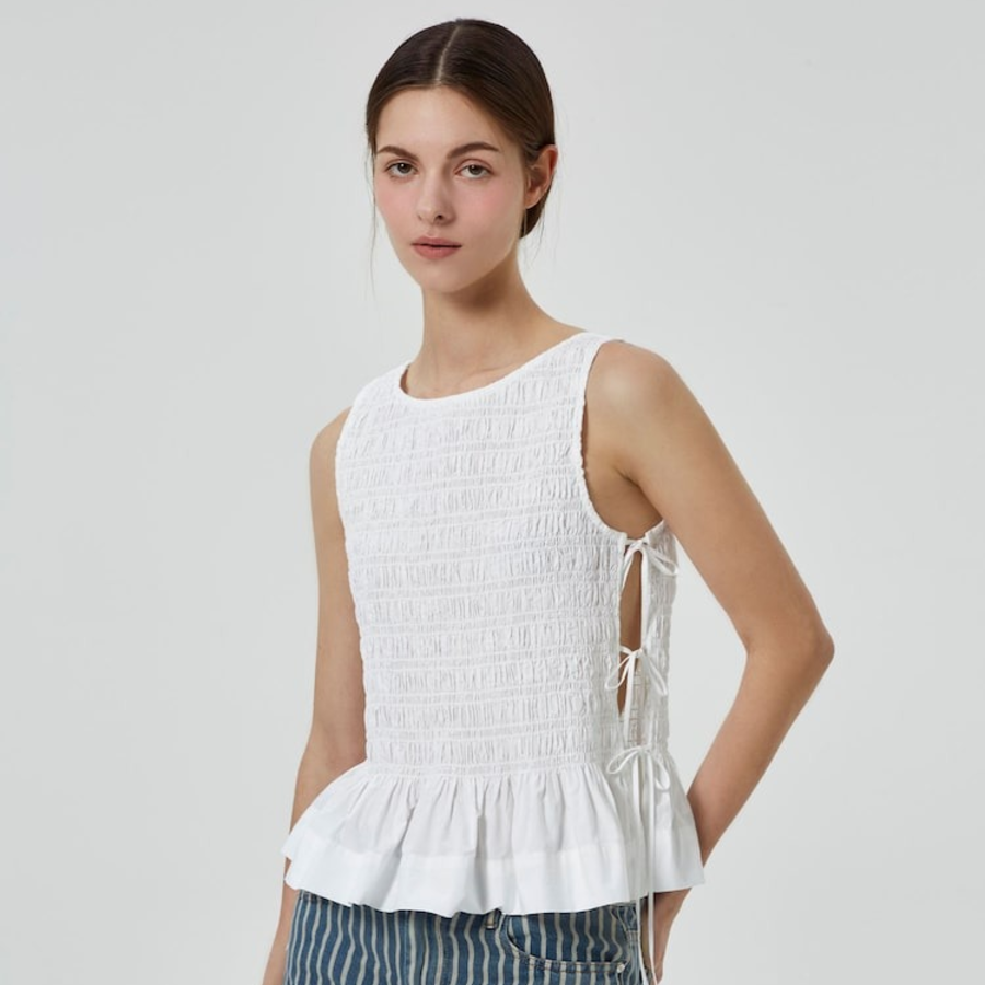 GANNI Cotton Poplin Smock Tie String Top – White