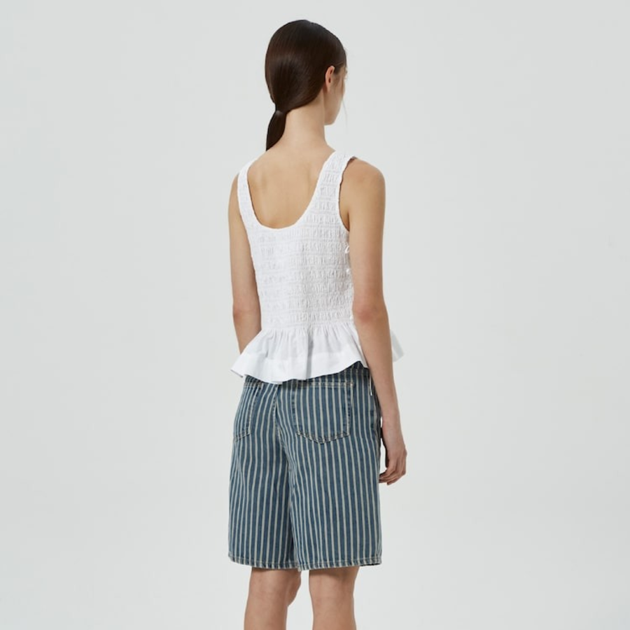 GANNI Cotton Poplin Smock Tie String Top – White