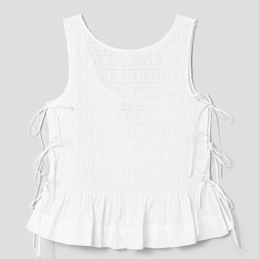 GANNI Cotton Poplin Smock Tie String Top – White