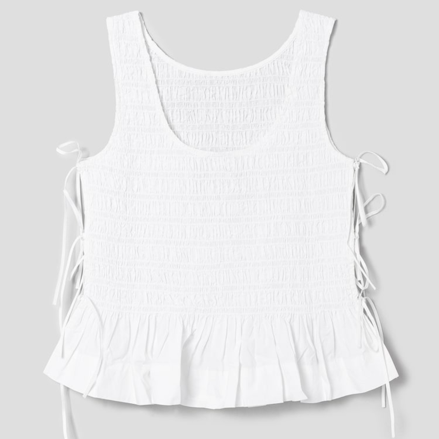 GANNI Cotton Poplin Smock Tie String Top – White