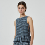GANNI Seersucker Check Smock Tie String Top – Sky Blue