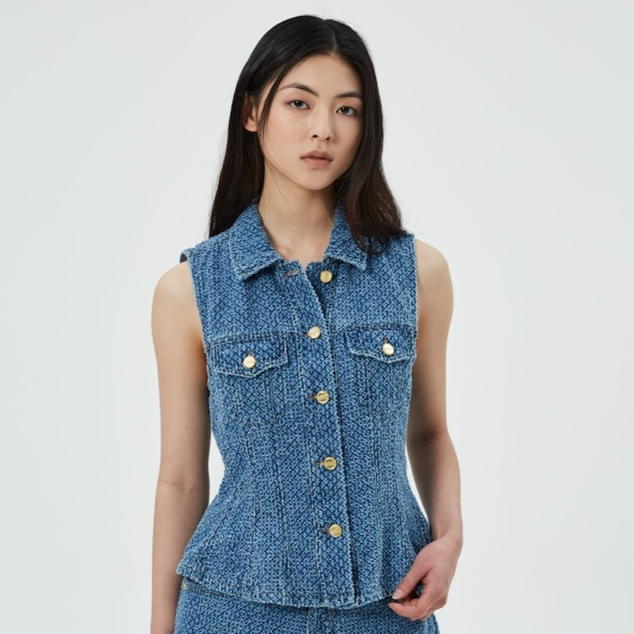 GANNI Fluffy Denim Fitted Top – Blue