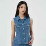 GANNI Fluffy Denim Fitted Top – Blue