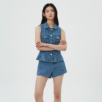 GANNI Fluffy Denim Fitted Top – Blue