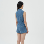 GANNI Fluffy Denim Fitted Top – Blue