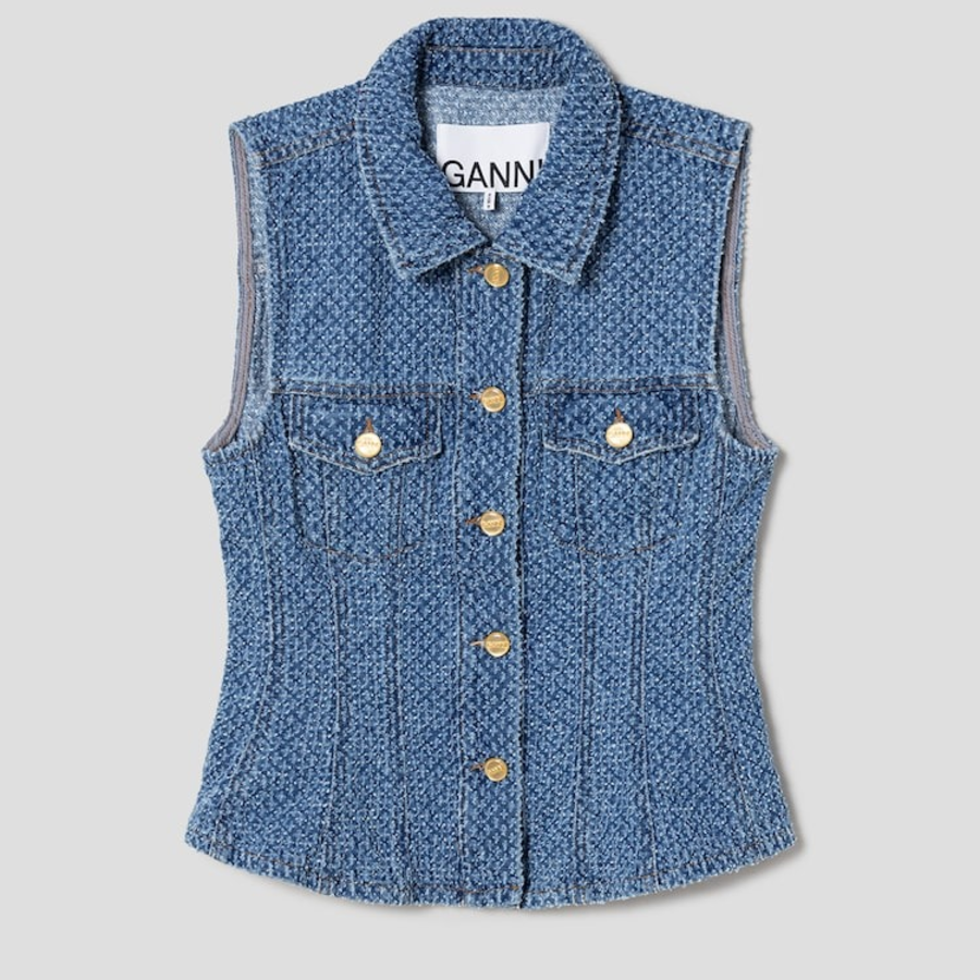 GANNI Fluffy Denim Fitted Top – Blue